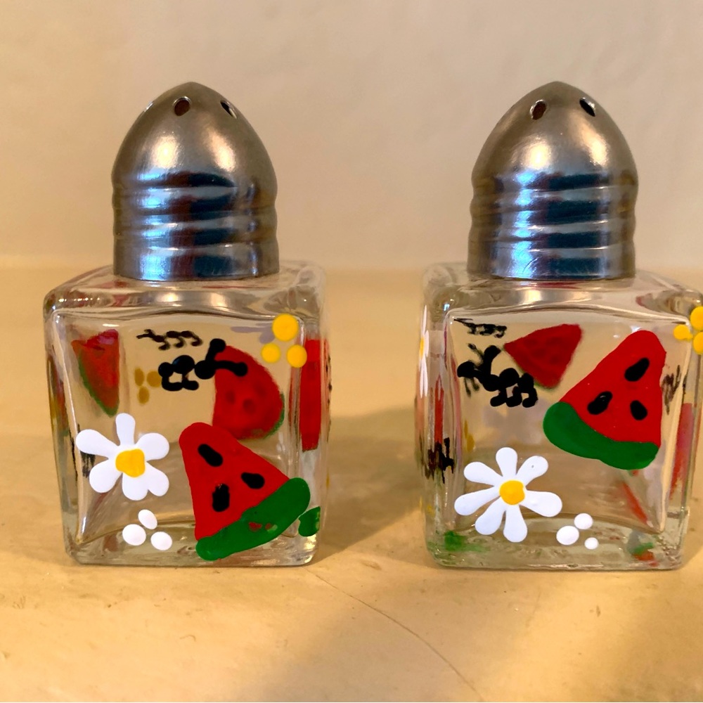 Hand Crafted Summer Watermelon & Ants Hand Painted 1/2 oz salt & pepper shakers